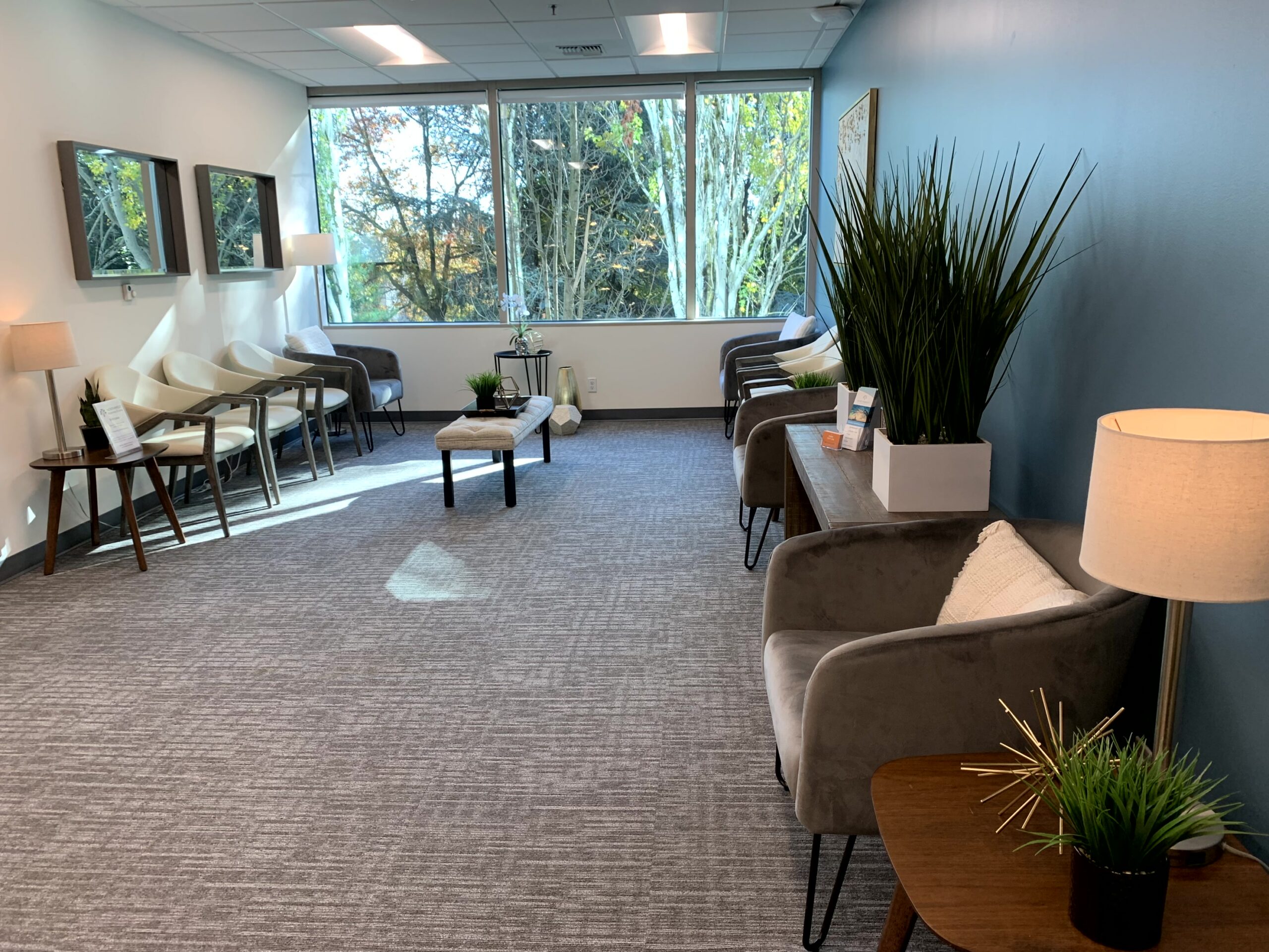 The calm, light-filled waiting area at a Northwest Healing and Wellness clinic